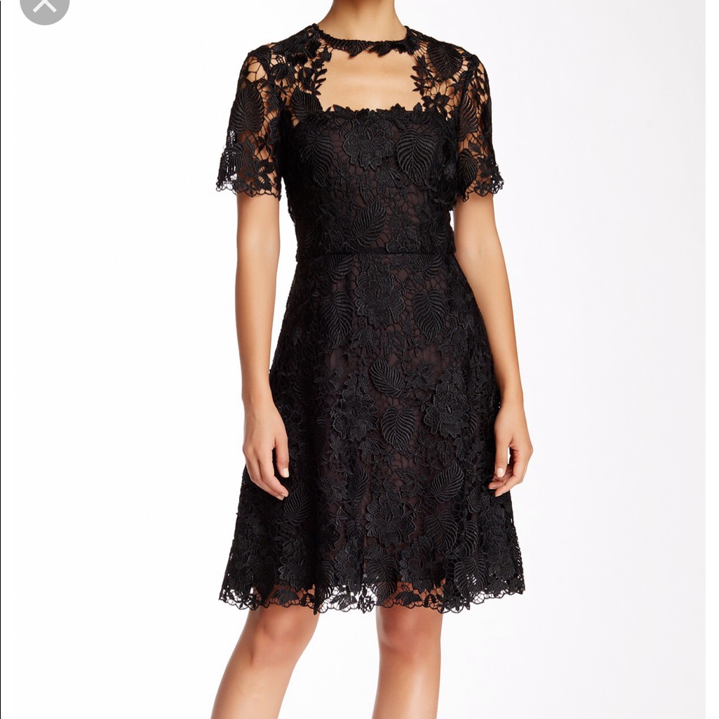 Mikael Aghal Nwt Black Floral Crochet Dress